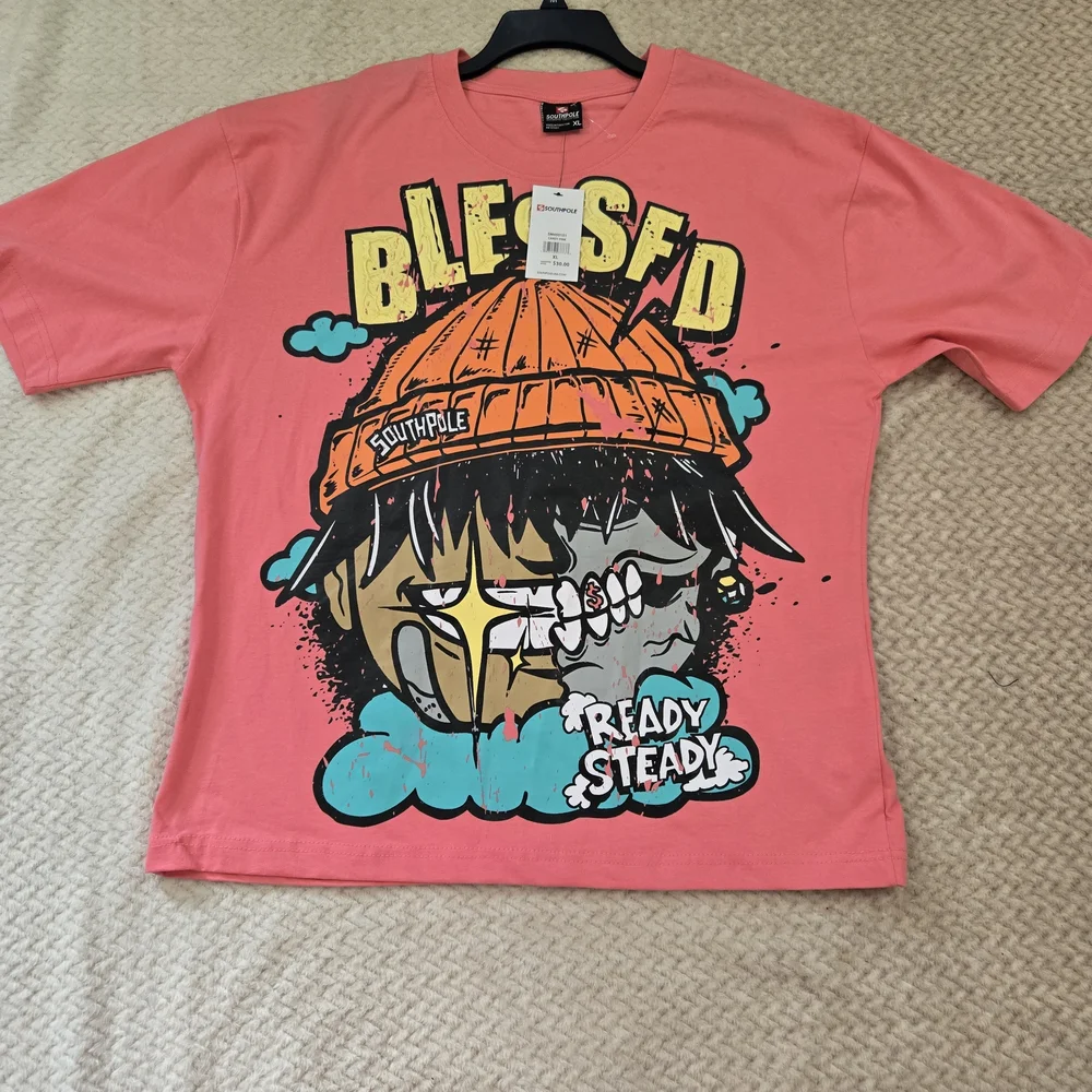 Y2K South Pole Men's XL Short Sleeve T-Shirt Graphic Blessed Coral Crew Neck NWT - Picture 11 of 11